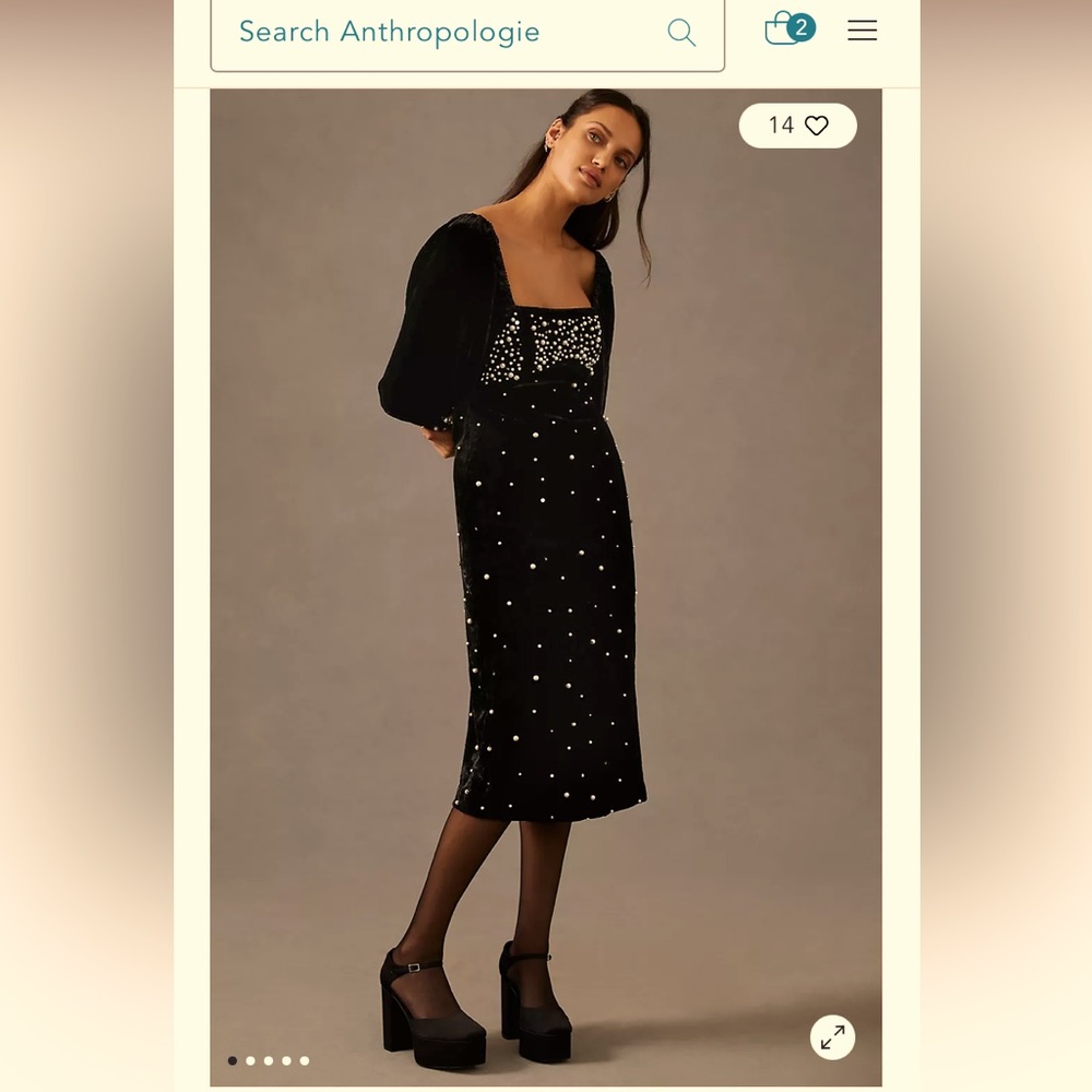 Pearl embellished velvet dress